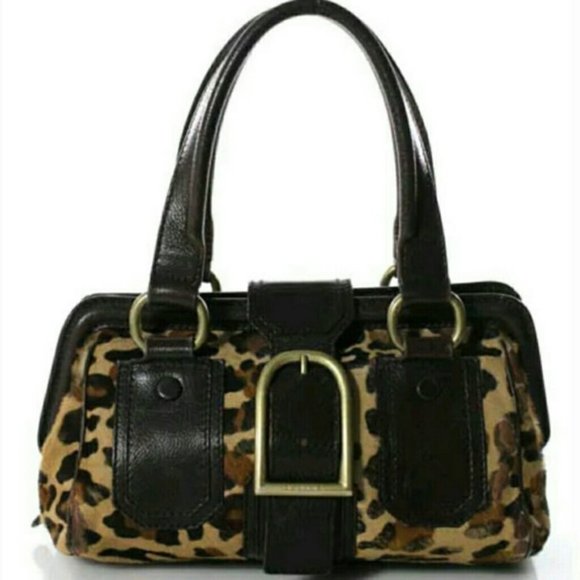 Ella Leopard Brown Beige Leather Pony Brass Satche - Picture 1 of 6